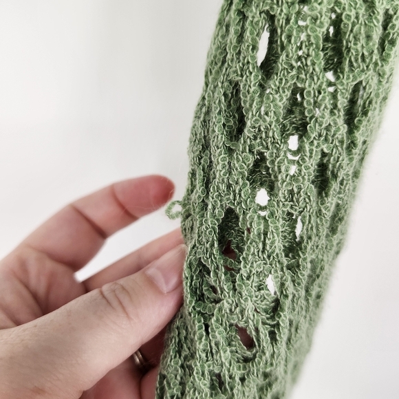 Sage‎ Green Open Knit Top Size S Cropped Long Sleeve Concert Rave Festival Disco - Picture 6 of 7